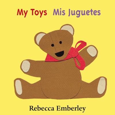 My Toys jacket cover, yellow with a brown teddy bear cartoon drawing with a red ribbon around his neck.