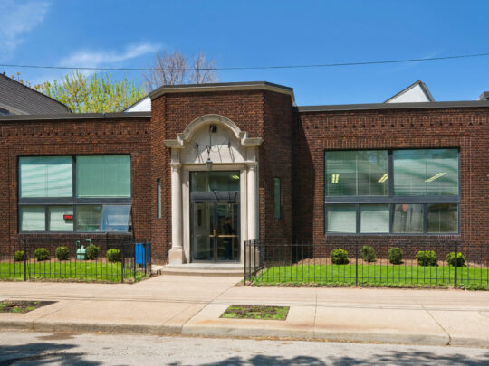 Exterior photo of Jefferson's front entrance from Jefferson Ave